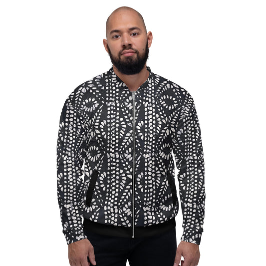 Black & White Aztec Adire Unisex Bomber Jacket