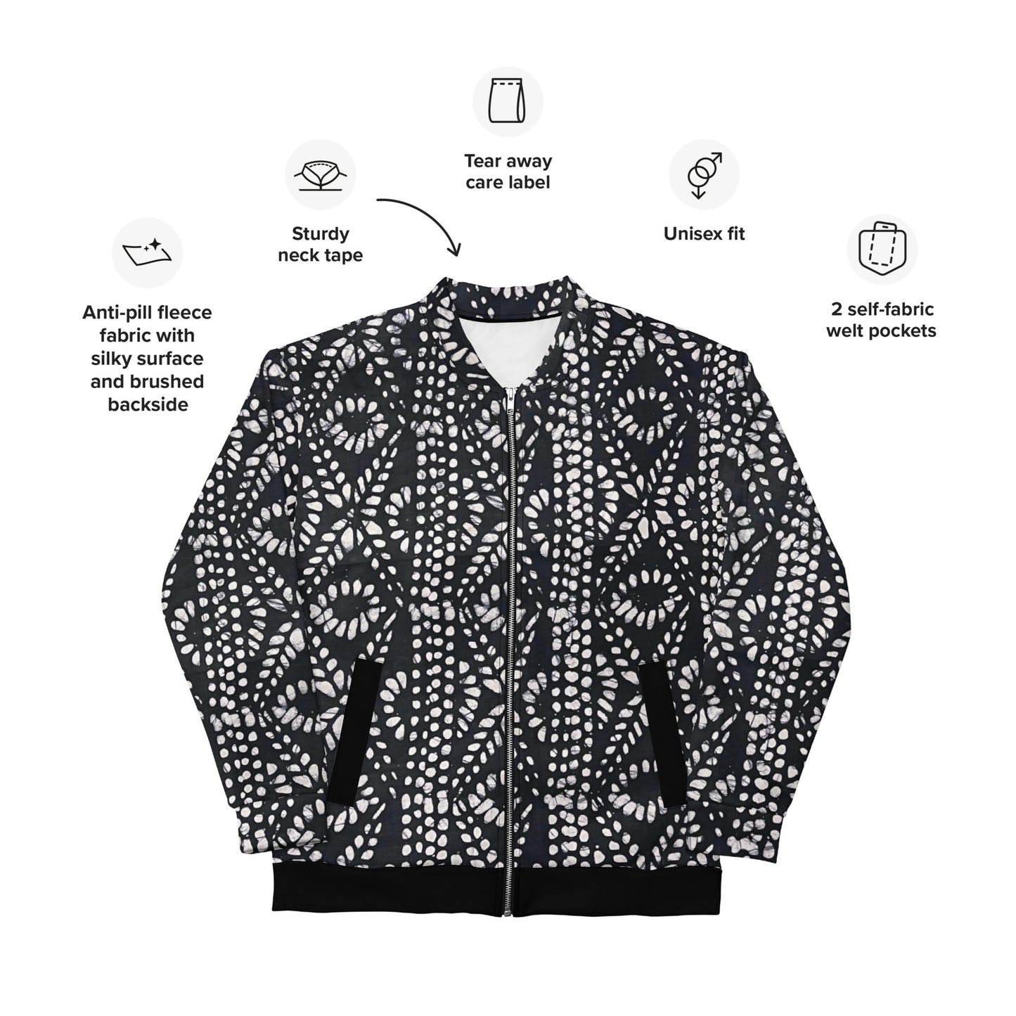 Black & White Aztec Adire Unisex Bomber Jacket