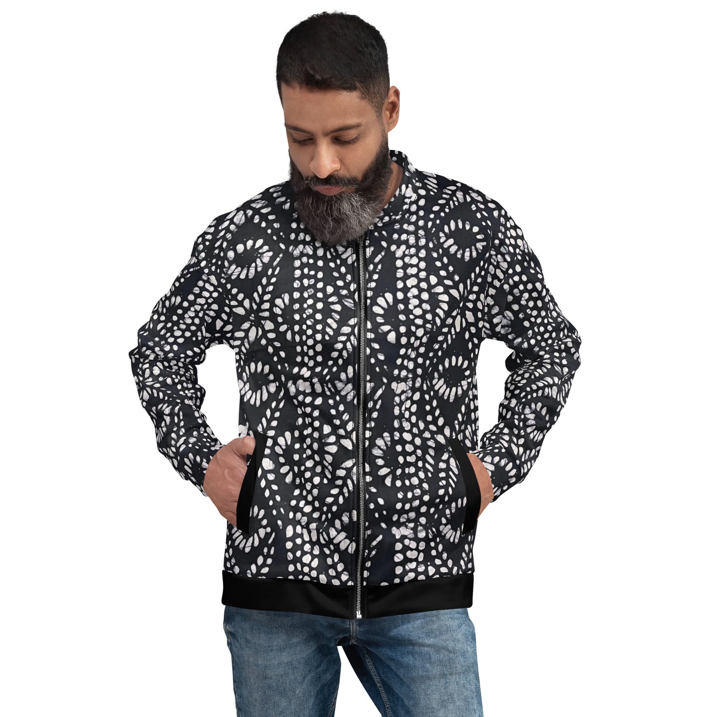 Black & White Aztec Adire Unisex Bomber Jacket