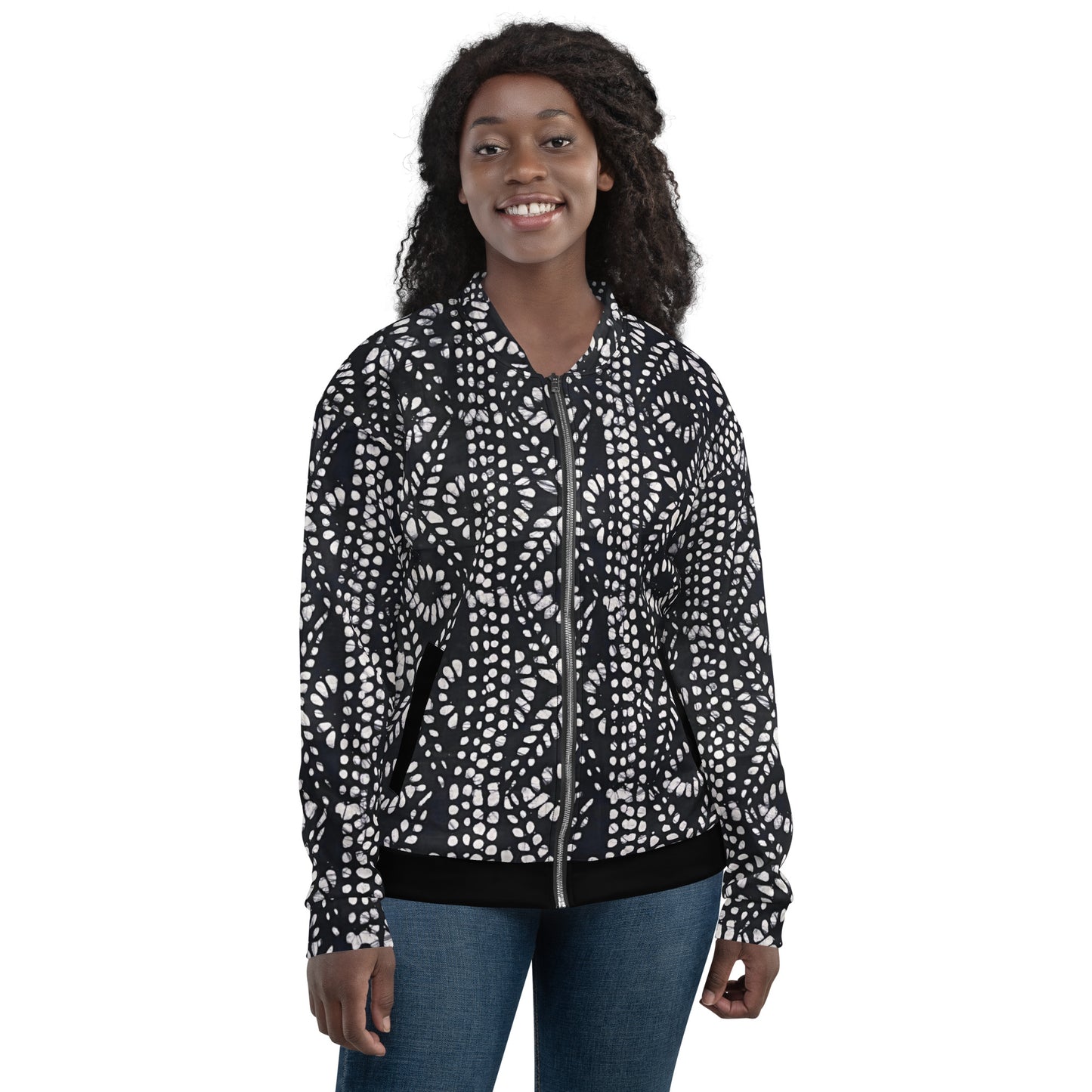 Black & White Aztec Adire Unisex Bomber Jacket