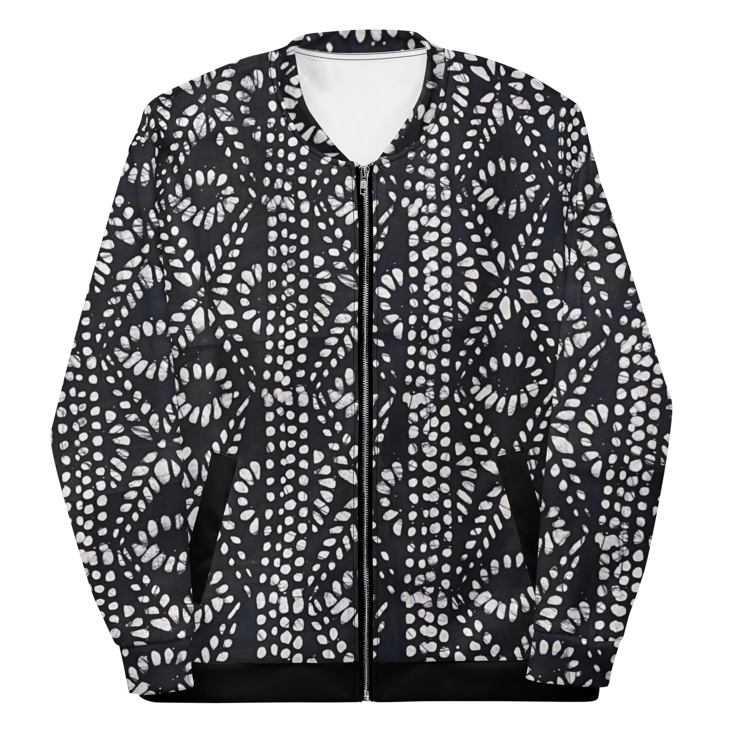 Black & White Aztec Adire Unisex Bomber Jacket