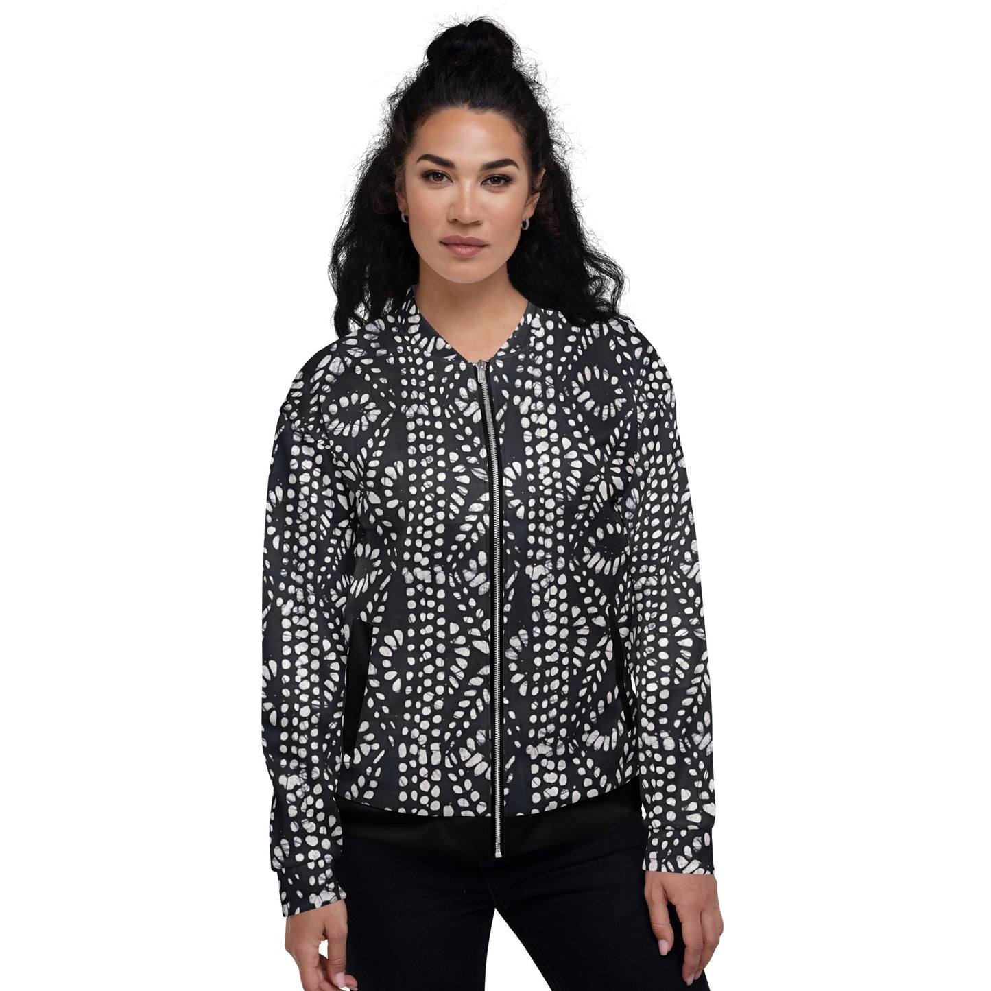 Black & White Aztec Adire Unisex Bomber Jacket