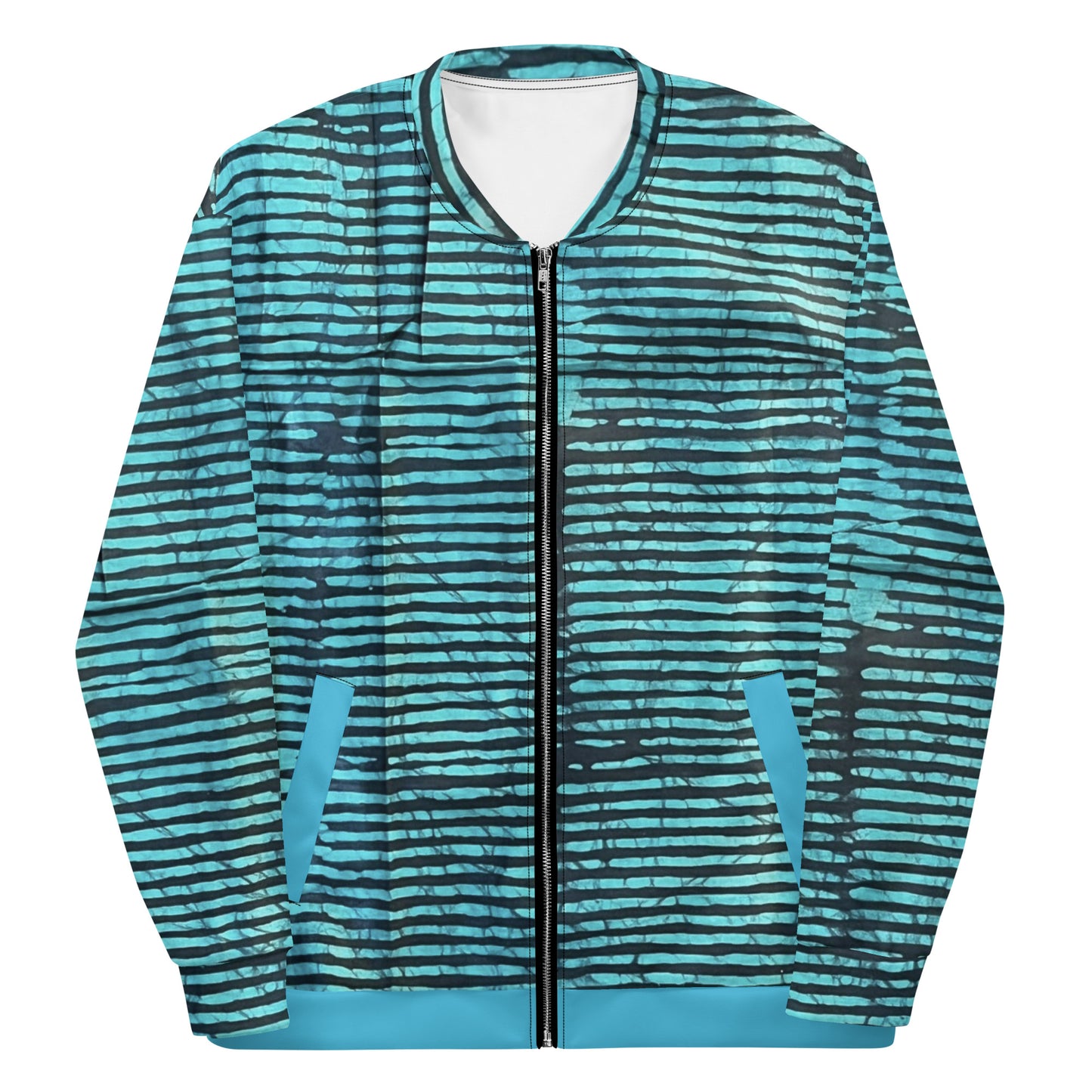 Aqua Black Stripes Adire Unisex Bomber Jacket