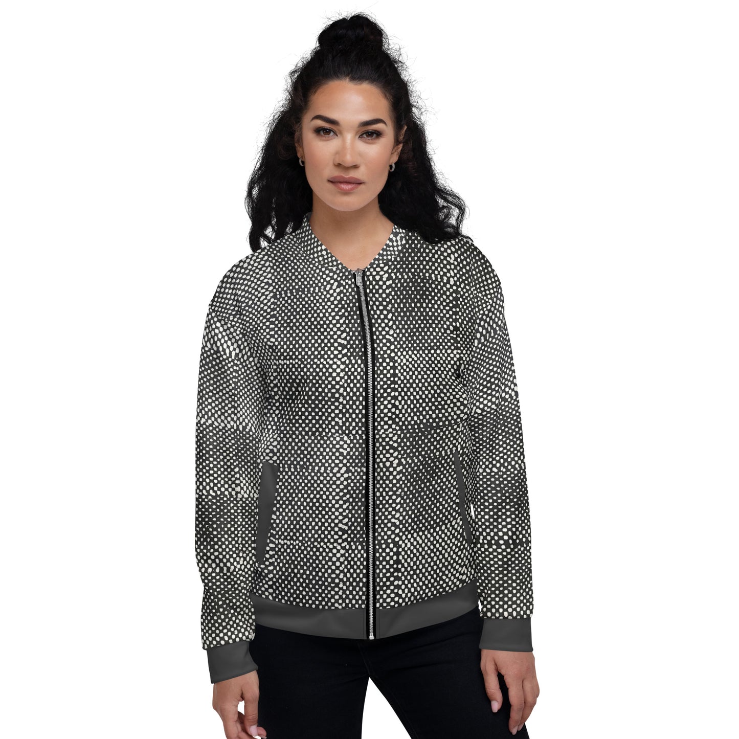 Black & White Polka Dot Adire Unisex Bomber Jacket