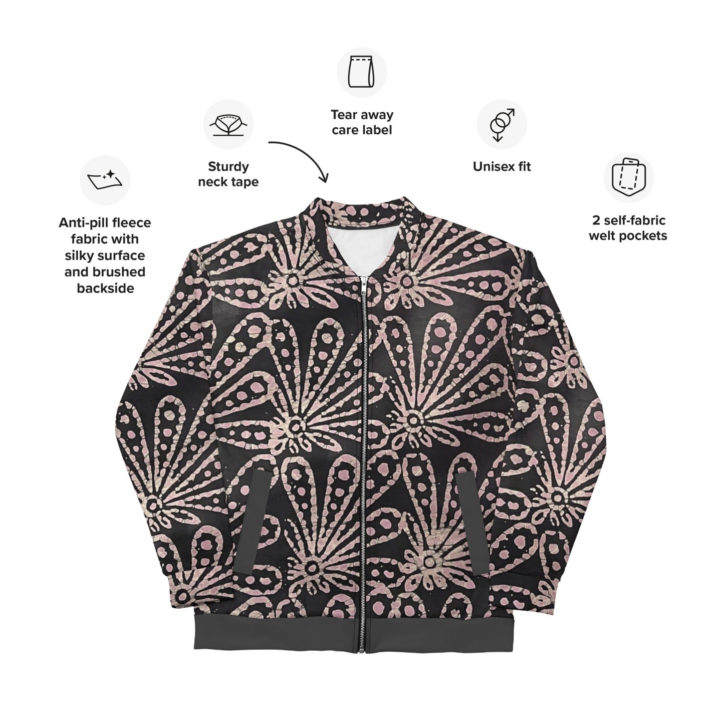 Brown Pale Pink Floral Pattern Adire Unisex Bomber Jacket