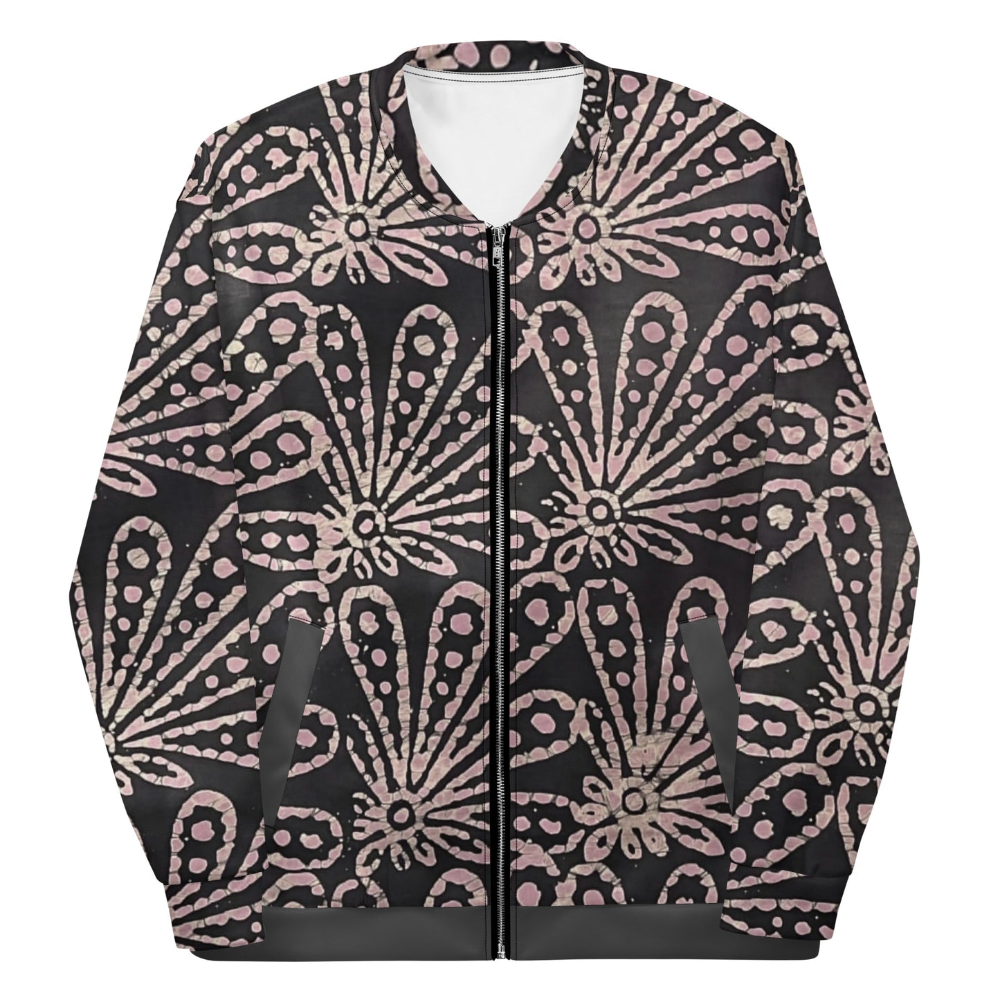 Brown Pale Pink Floral Pattern Adire Unisex Bomber Jacket