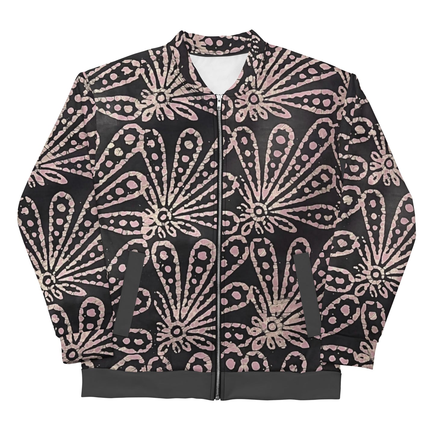 Brown Pale Pink Floral Pattern Adire Unisex Bomber Jacket