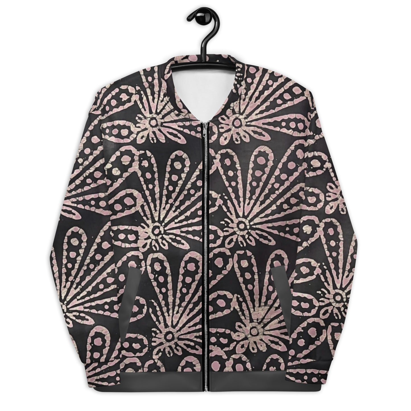 Brown Pale Pink Floral Pattern Adire Unisex Bomber Jacket