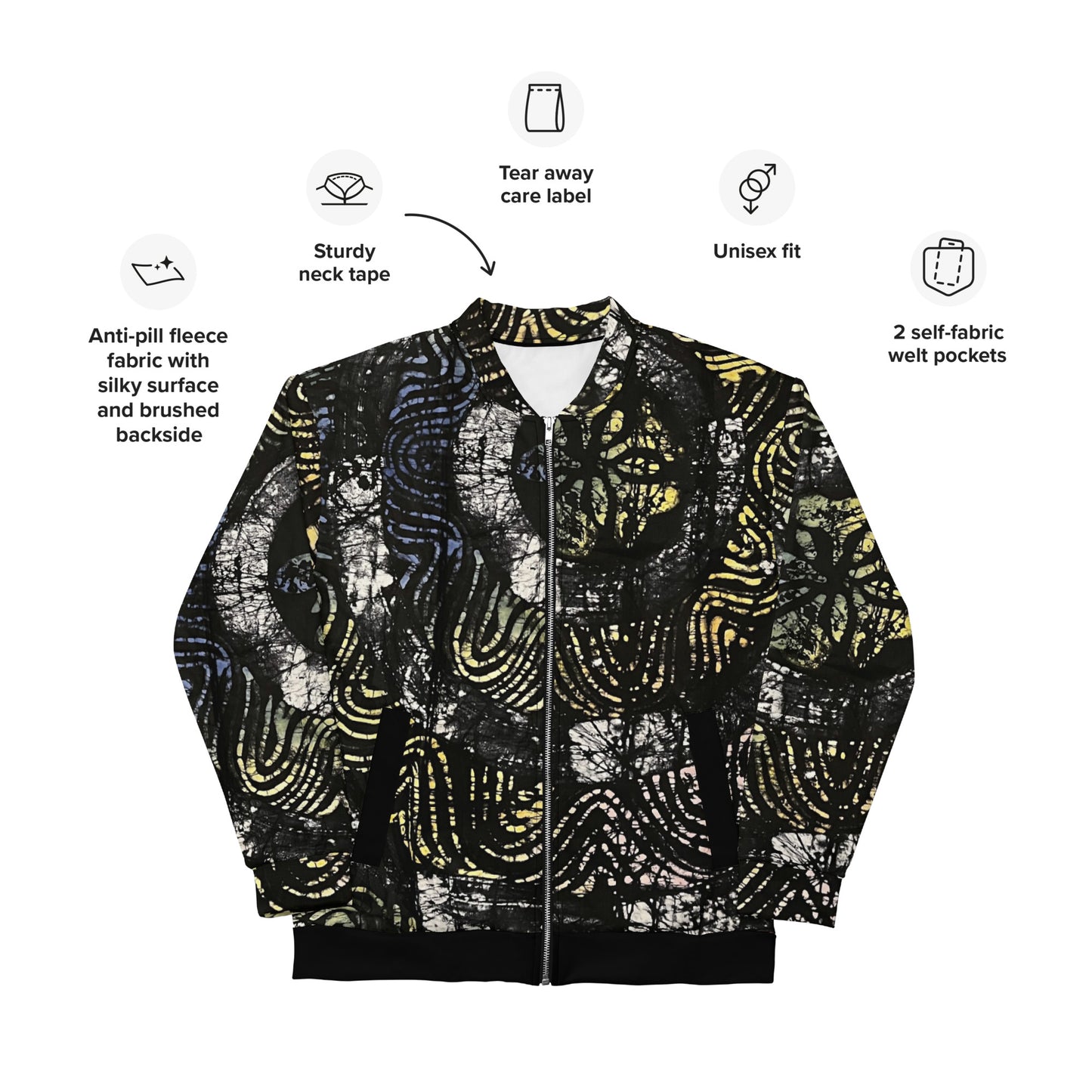 Circle & Swirls Indigo Adire Unisex Bomber Jacket