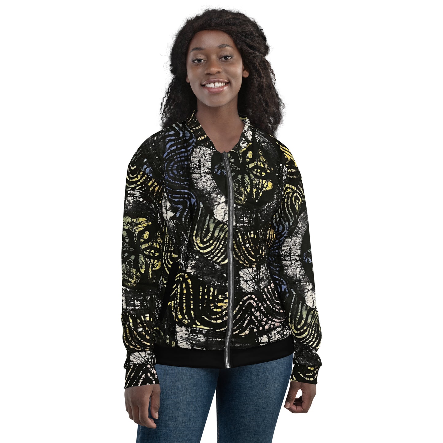 Circle & Swirls Indigo Adire Unisex Bomber Jacket