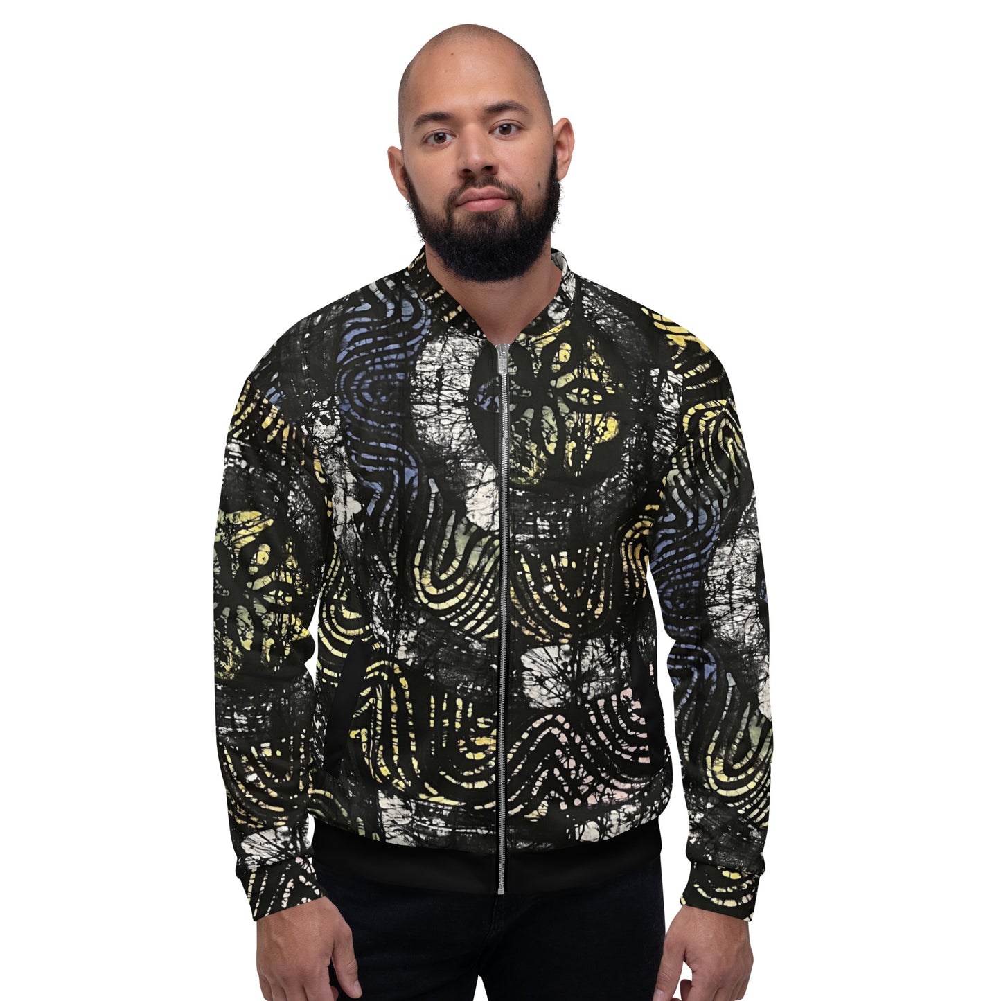 Circle & Swirls Indigo Adire Unisex Bomber Jacket