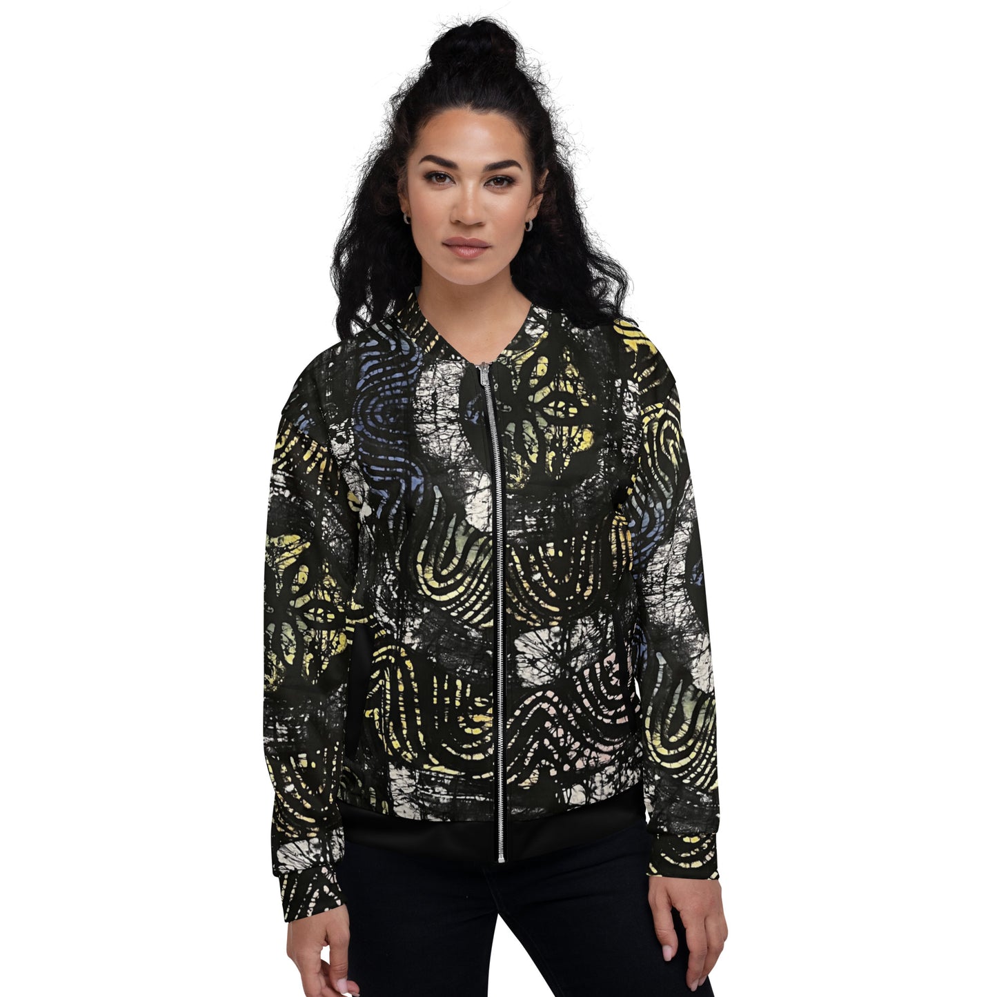 Circle & Swirls Indigo Adire Unisex Bomber Jacket