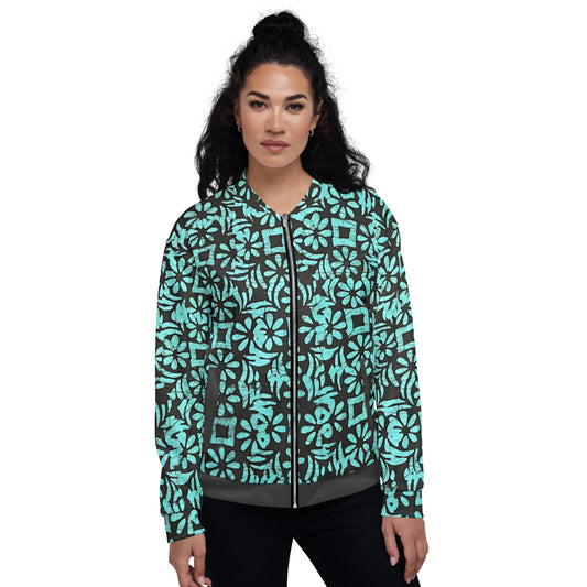 Aqua Abstract Adire Unisex Bomber Jacket