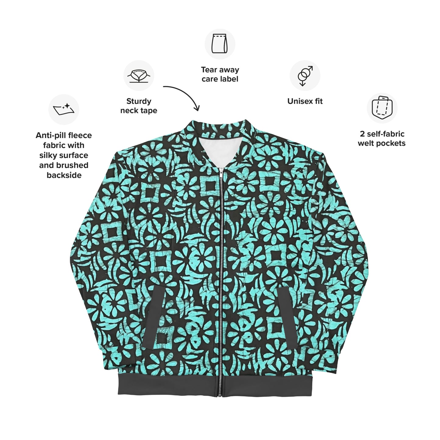 Aqua Abstract Adire Unisex Bomber Jacket