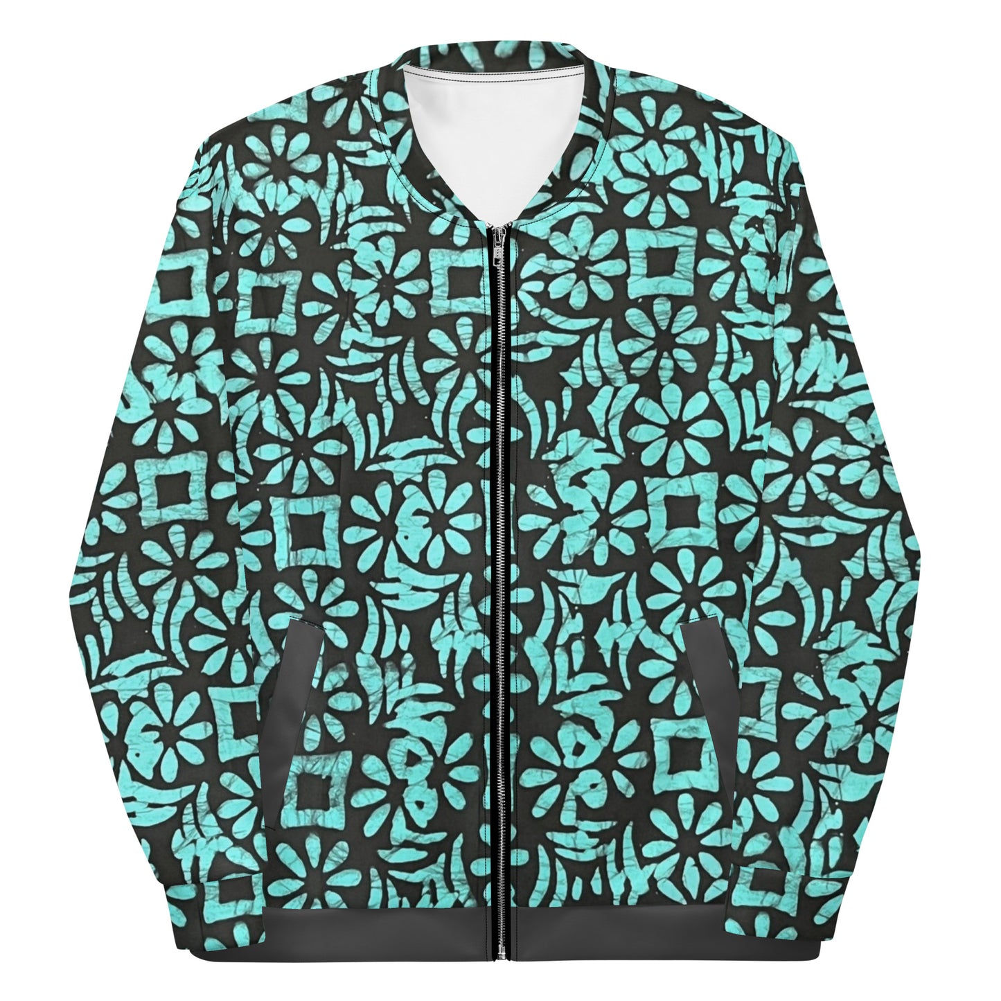 Aqua Abstract Adire Unisex Bomber Jacket