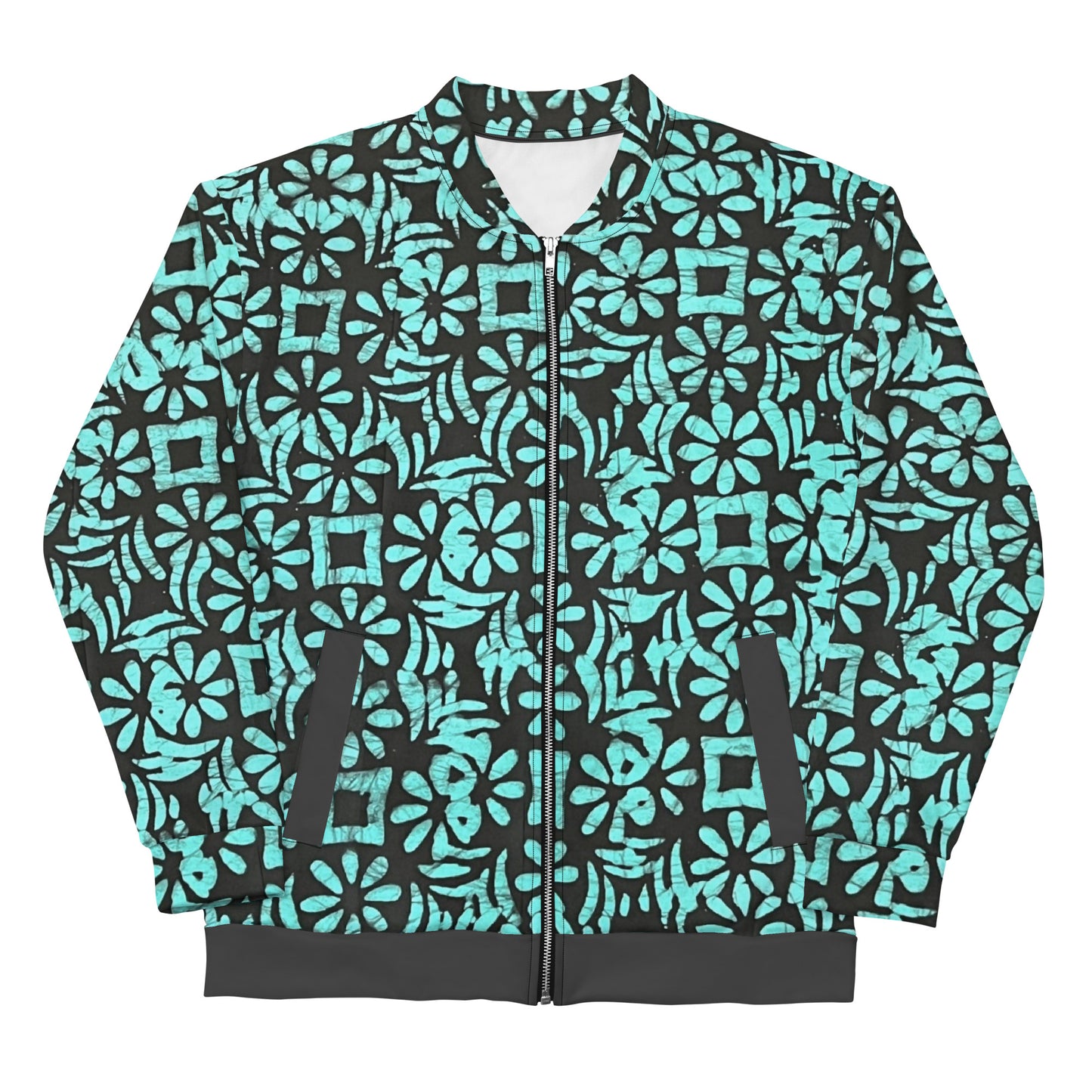 Aqua Abstract Adire Unisex Bomber Jacket