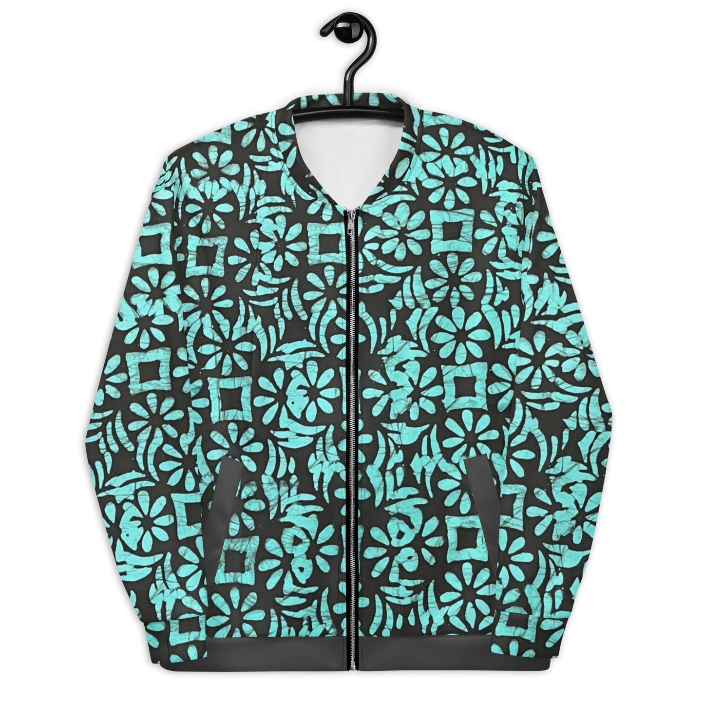 Aqua Abstract Adire Unisex Bomber Jacket