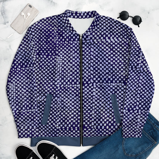 Purple & White Polka Dots Adire Unisex Bomber Jacket