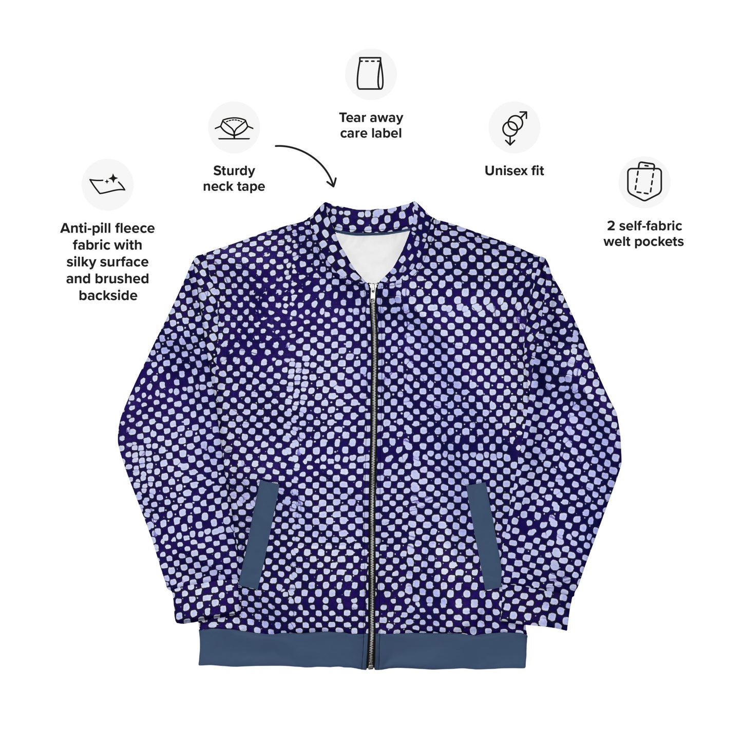 Purple & White Polka Dots Adire Unisex Bomber Jacket