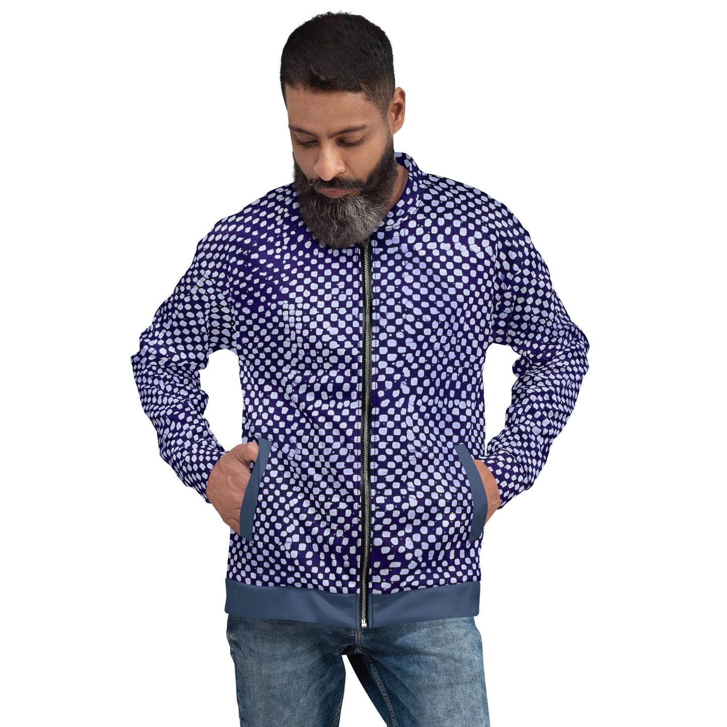 Purple & White Polka Dots Adire Unisex Bomber Jacket