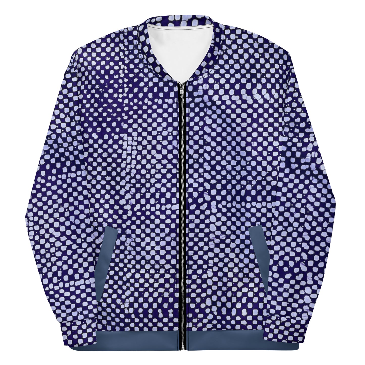 Purple & White Polka Dots Adire Unisex Bomber Jacket