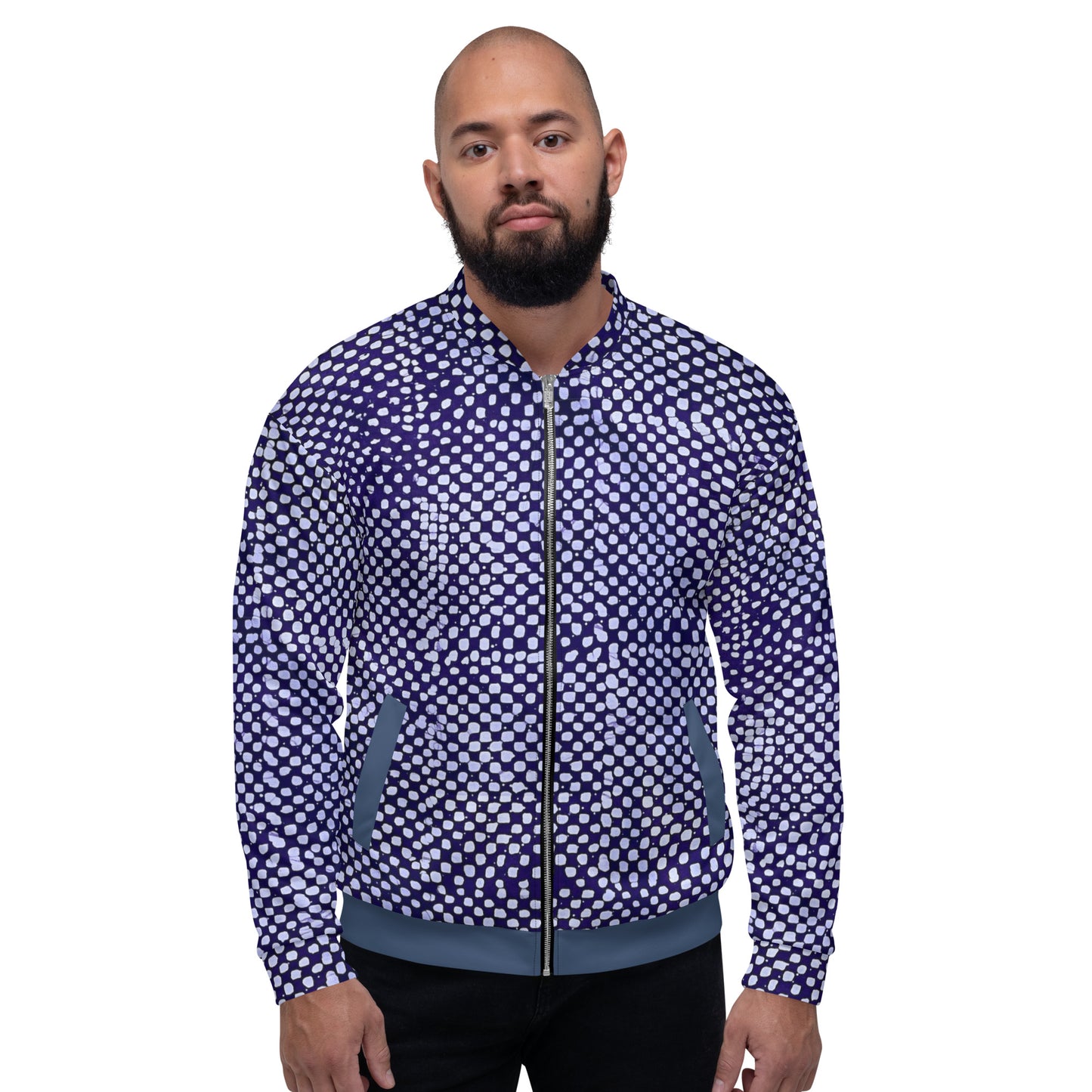 Purple & White Polka Dots Adire Unisex Bomber Jacket