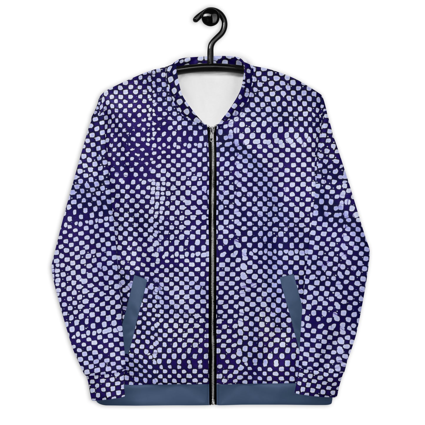 Purple & White Polka Dots Adire Unisex Bomber Jacket