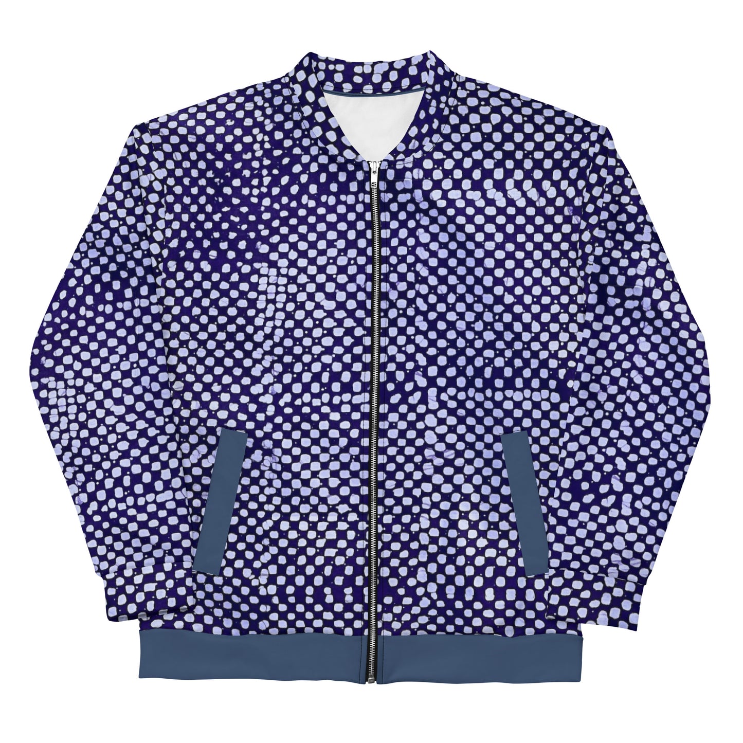 Purple & White Polka Dots Adire Unisex Bomber Jacket