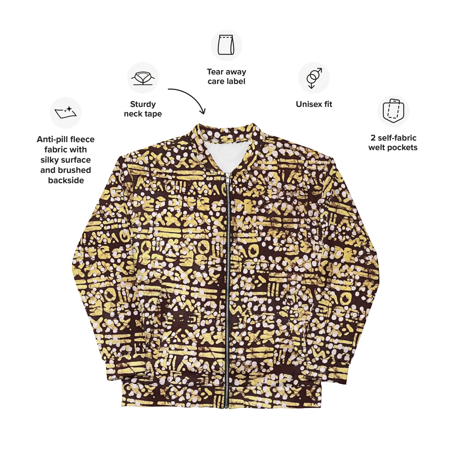 Yellow Brown Noughts & Crosses Adire Unisex Bomber Jacket