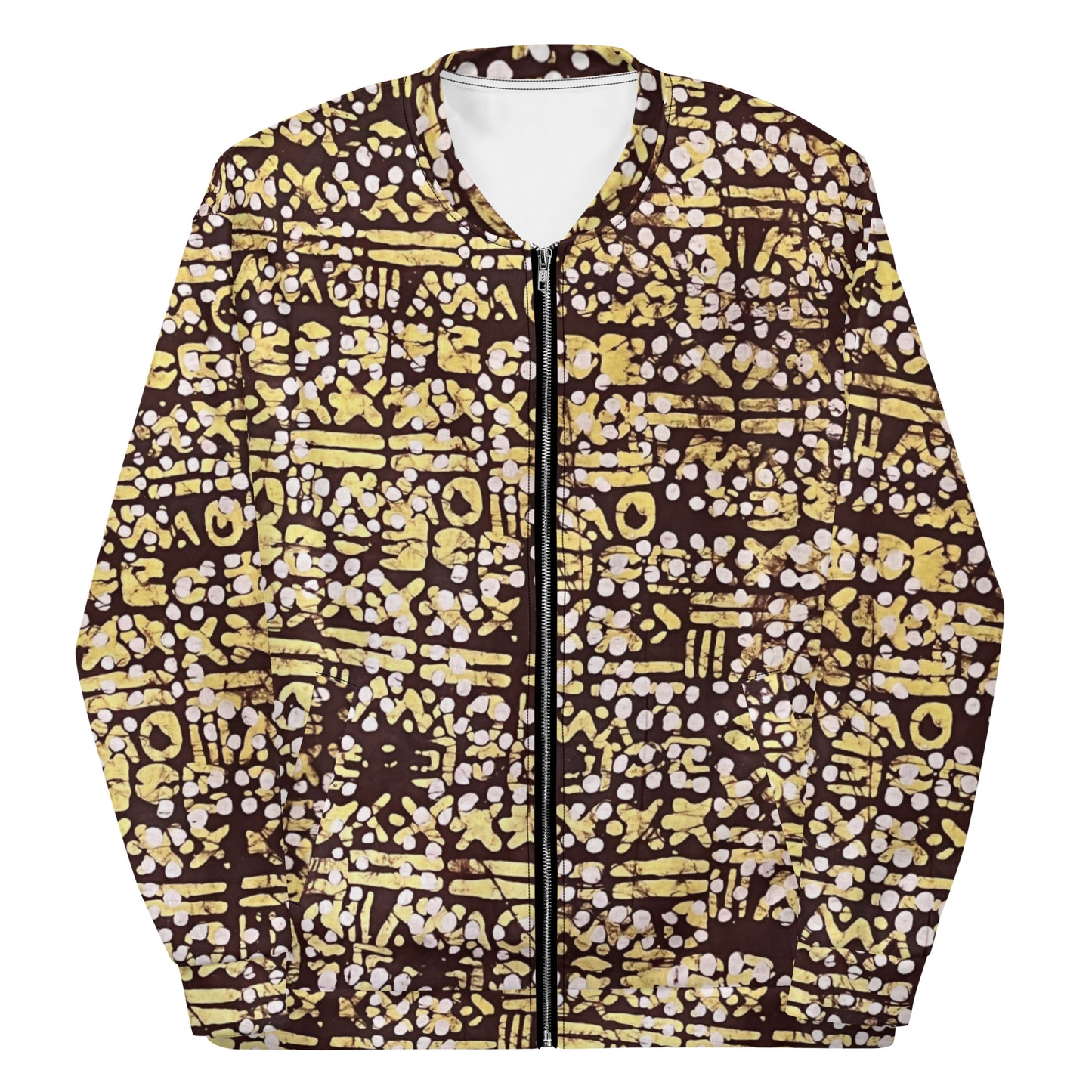 Yellow Brown Noughts & Crosses Adire Unisex Bomber Jacket