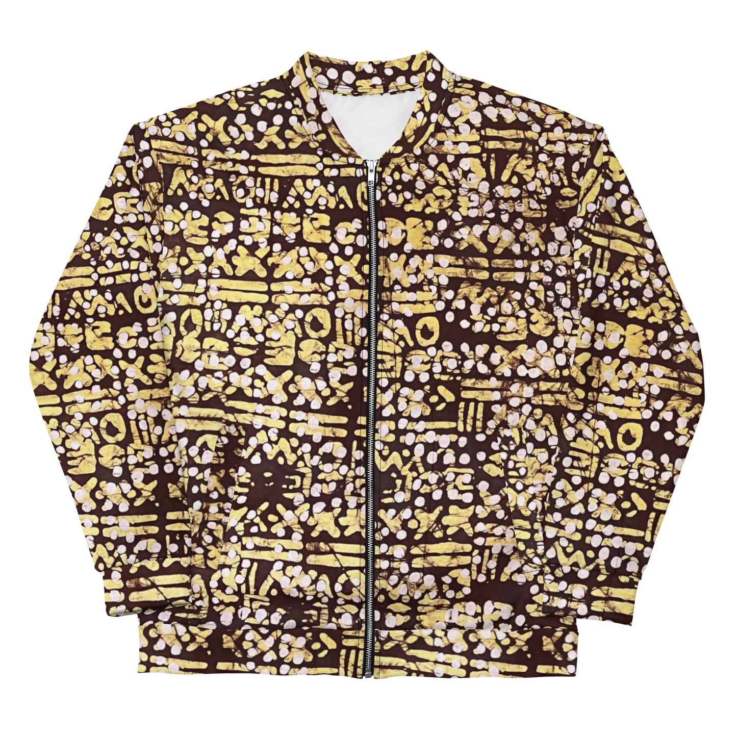 Yellow Brown Noughts & Crosses Adire Unisex Bomber Jacket