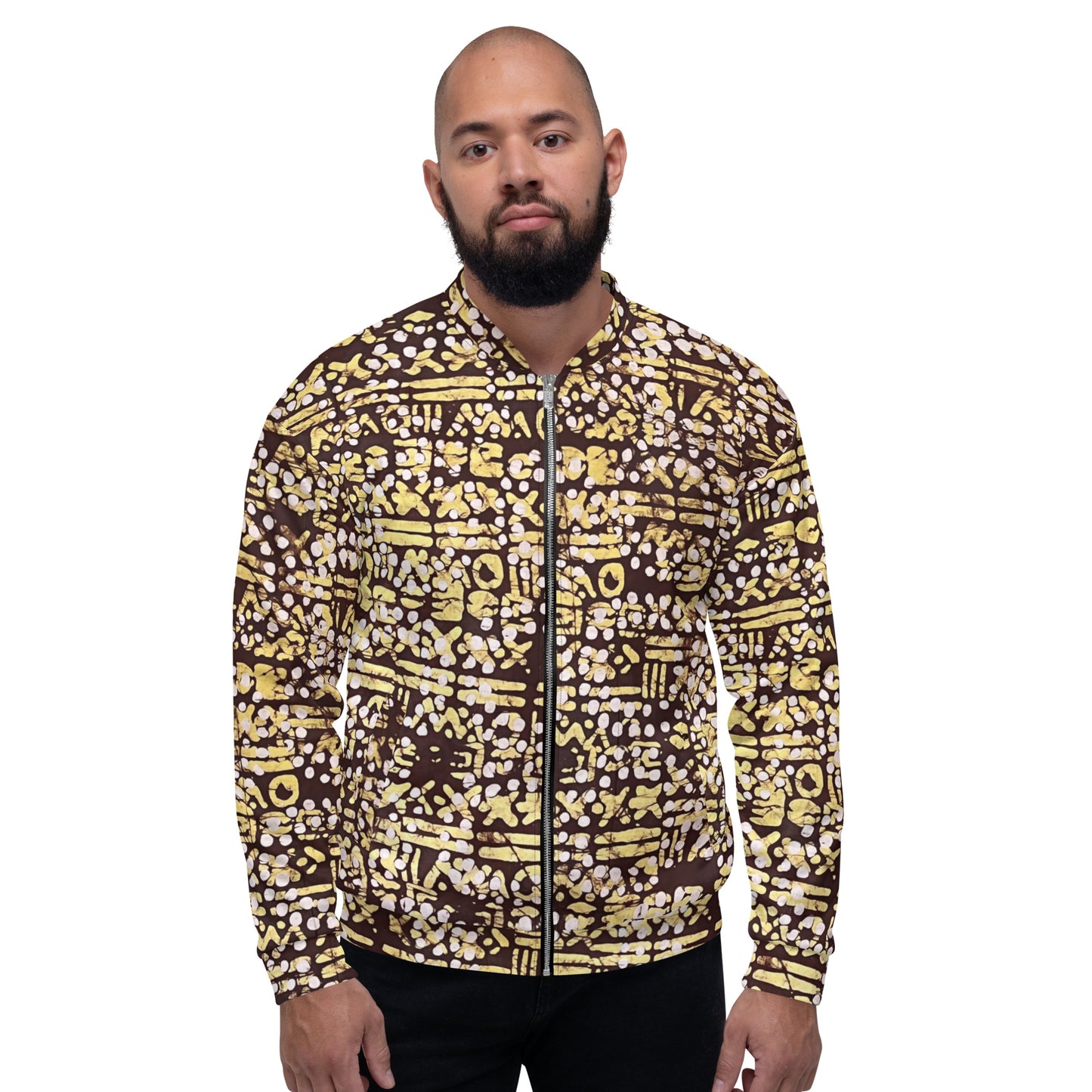 Yellow Brown Noughts & Crosses Adire Unisex Bomber Jacket