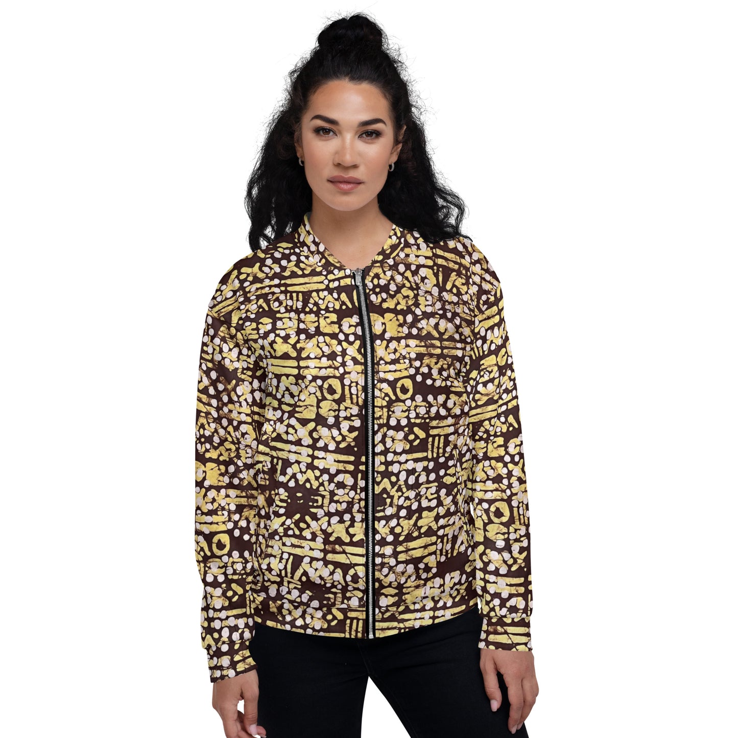 Yellow Brown Noughts & Crosses Adire Unisex Bomber Jacket