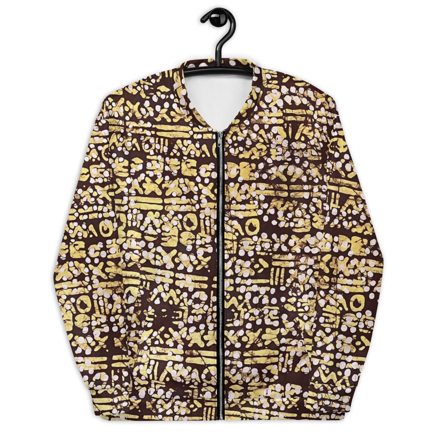 Yellow Brown Noughts & Crosses Adire Unisex Bomber Jacket