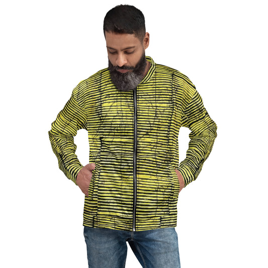 Yellow Black Stripes Adire Unisex Bomber Jacket