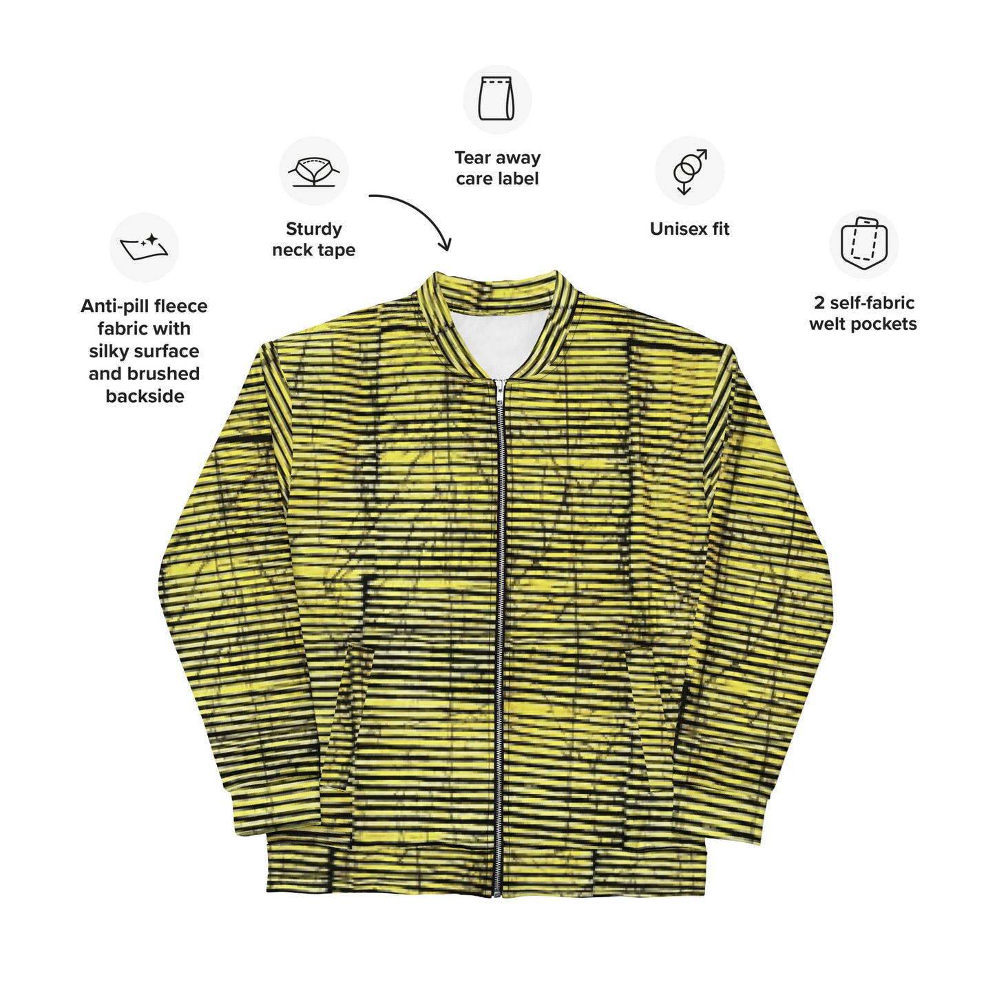 Yellow Black Stripes Adire Unisex Bomber Jacket