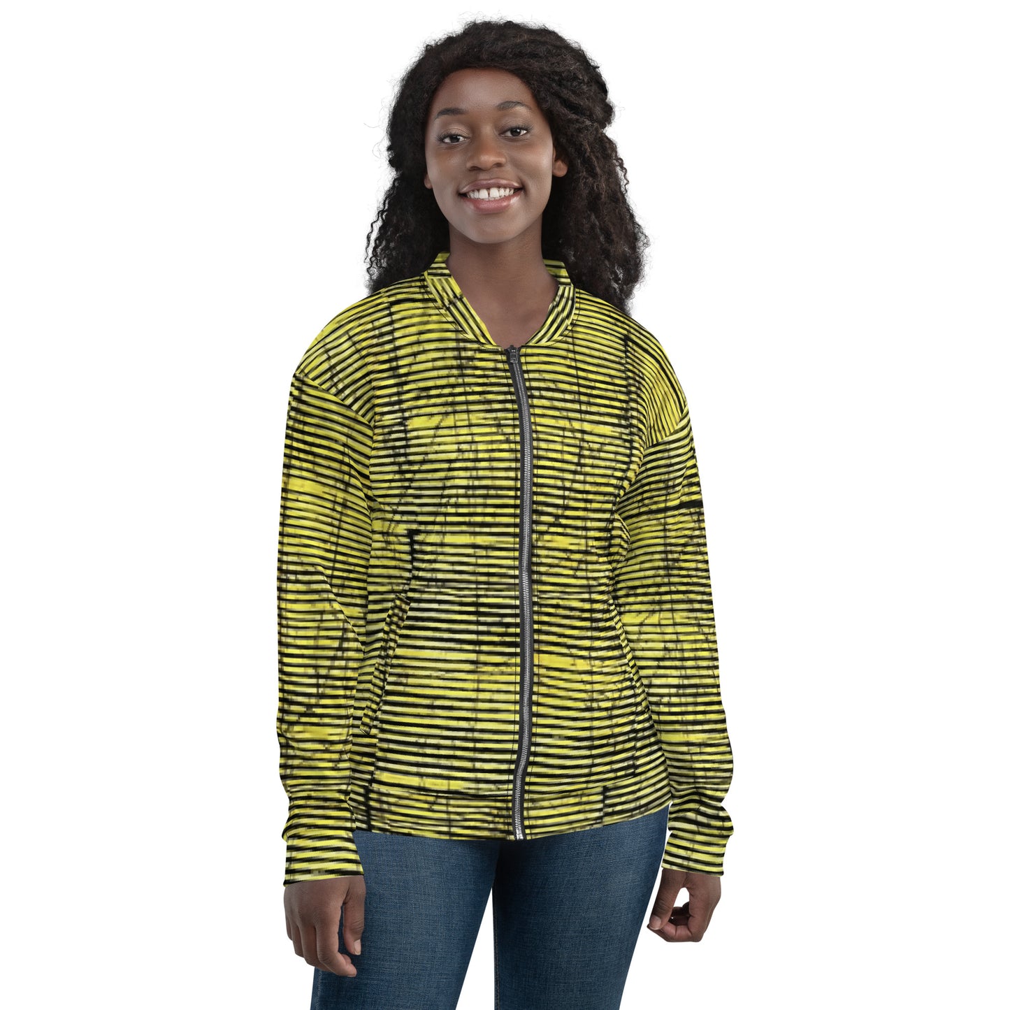 Yellow Black Stripes Adire Unisex Bomber Jacket