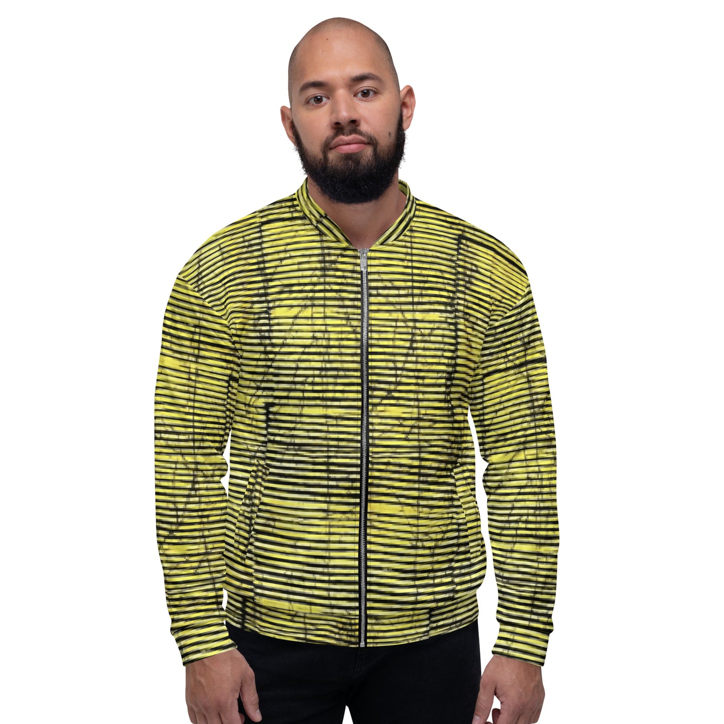 Yellow Black Stripes Adire Unisex Bomber Jacket