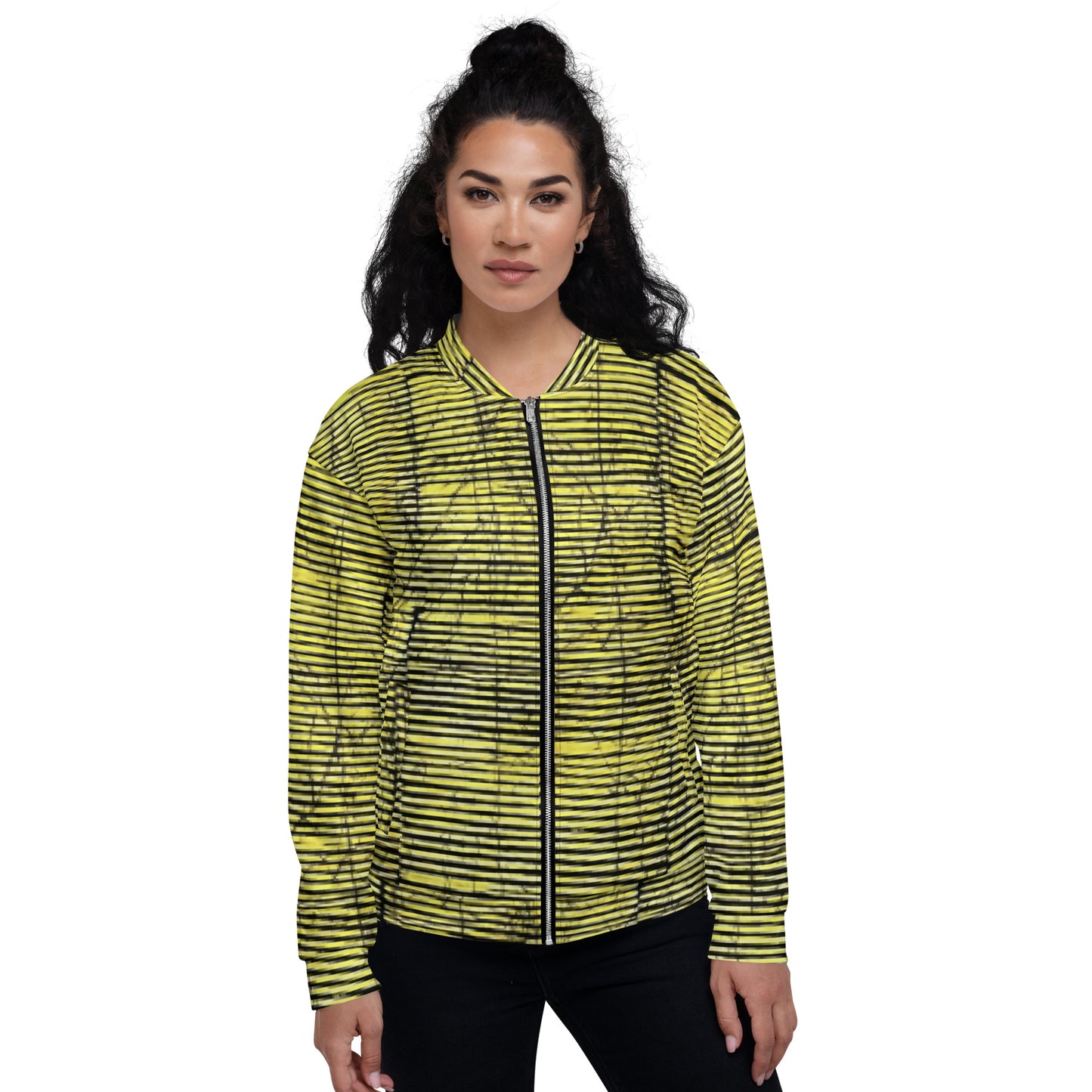 Yellow Black Stripes Adire Unisex Bomber Jacket