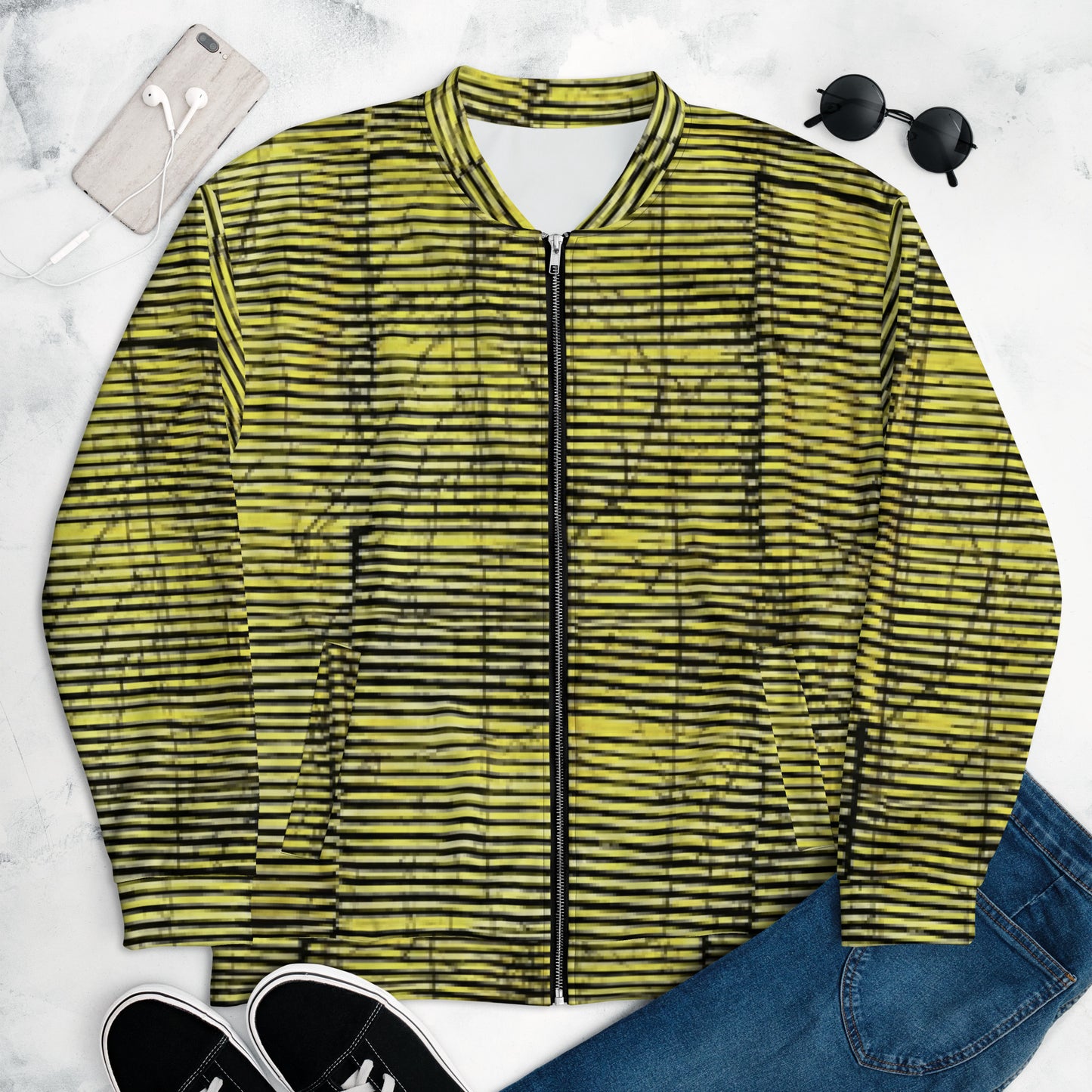 Yellow Black Stripes Adire Unisex Bomber Jacket