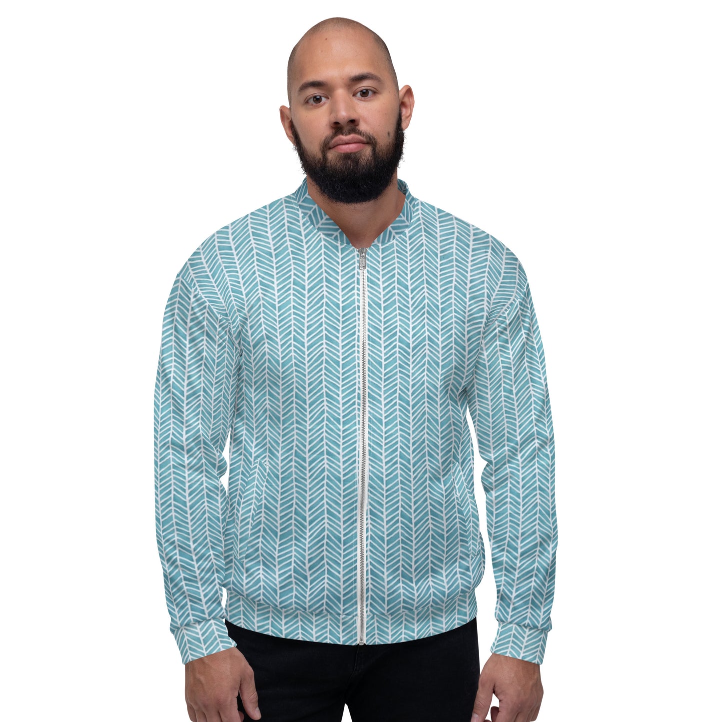 Aqua Chevron Adire Unisex Bomber Jacket