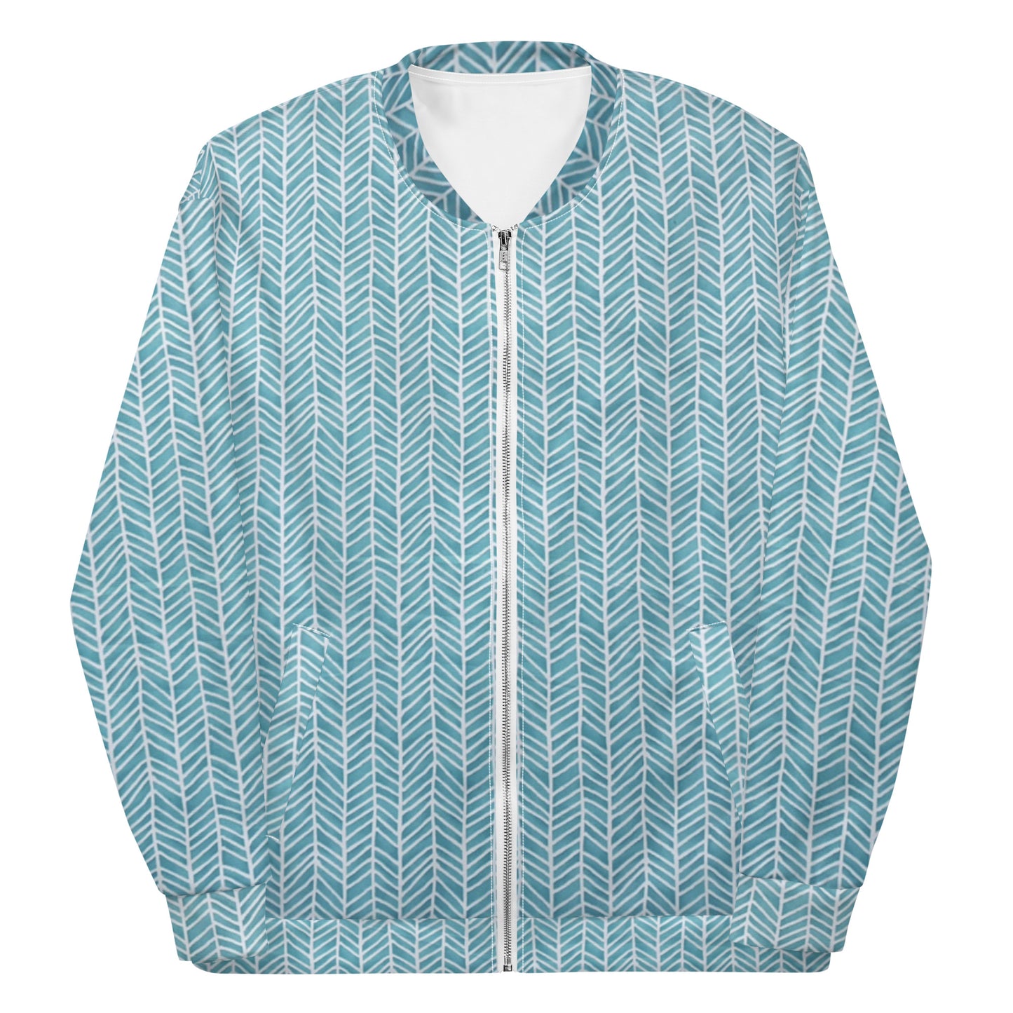 Aqua Chevron Adire Unisex Bomber Jacket