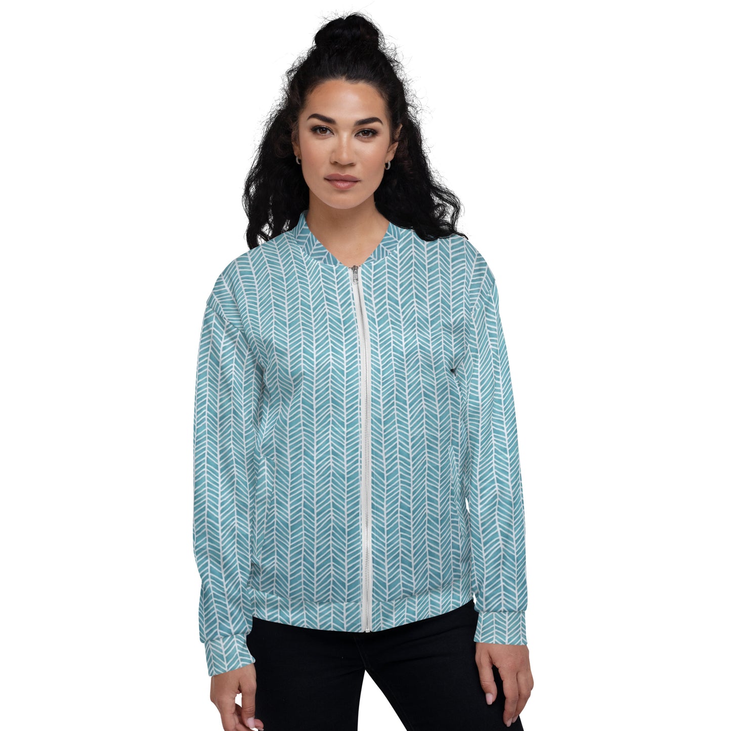 Aqua Chevron Adire Unisex Bomber Jacket