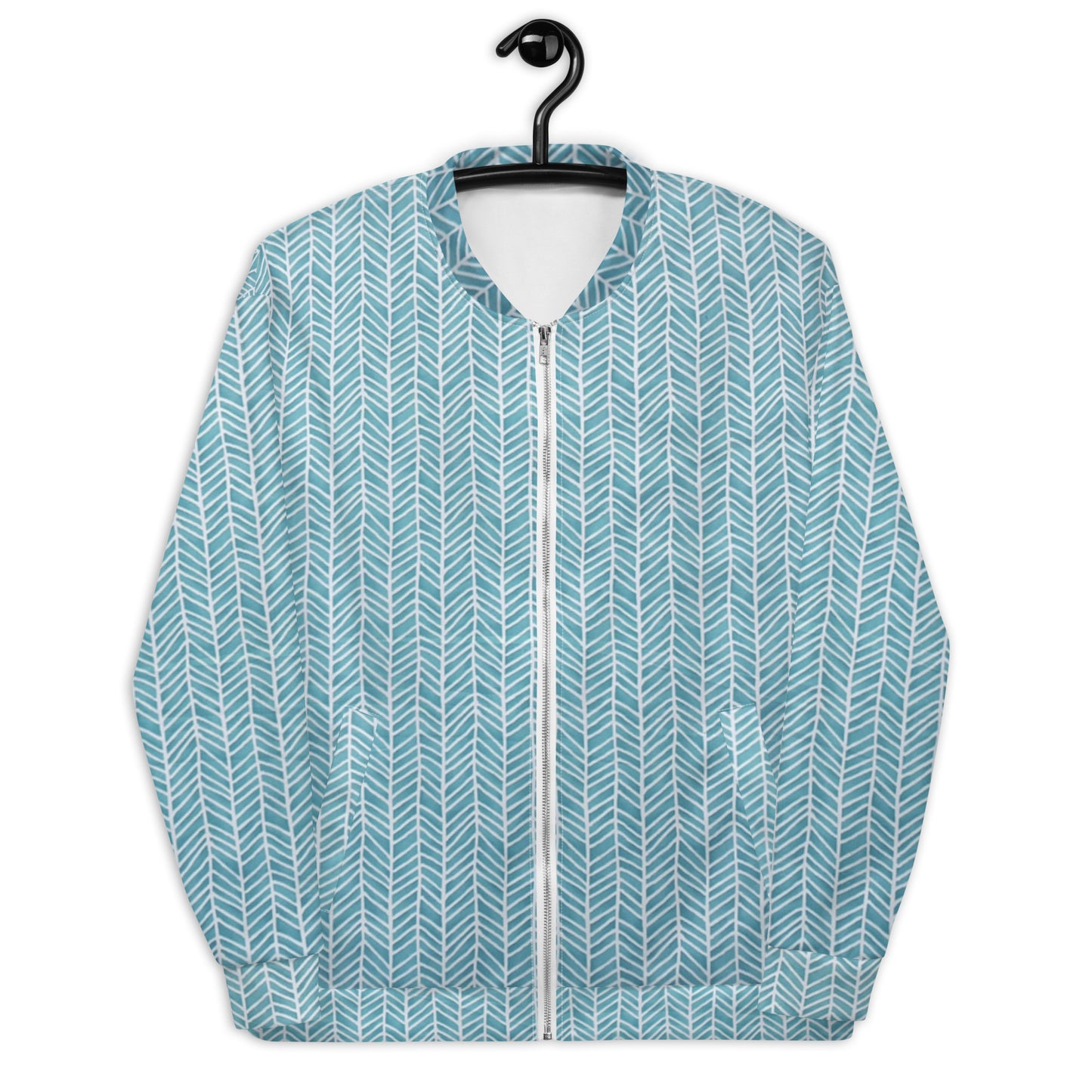 Aqua Chevron Adire Unisex Bomber Jacket