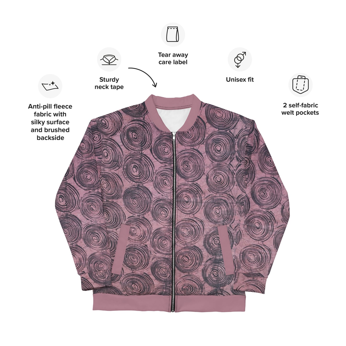 Pink & Black Swirls Adire Unisex Bomber Jacket