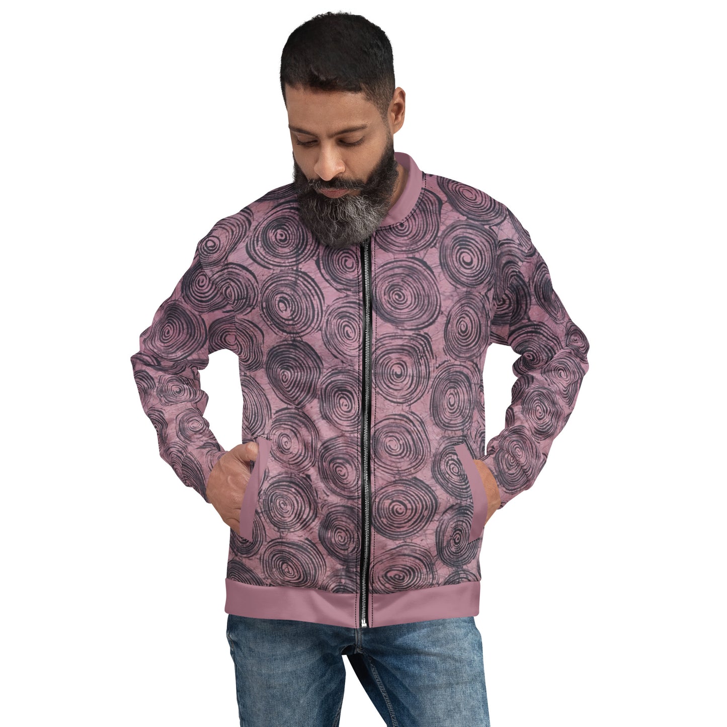 Pink & Black Swirls Adire Unisex Bomber Jacket