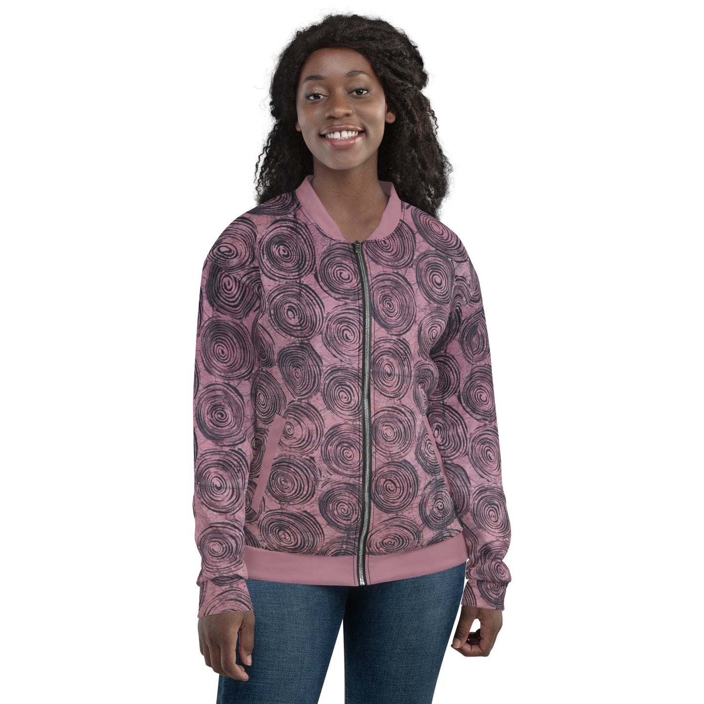 Pink & Black Swirls Adire Unisex Bomber Jacket