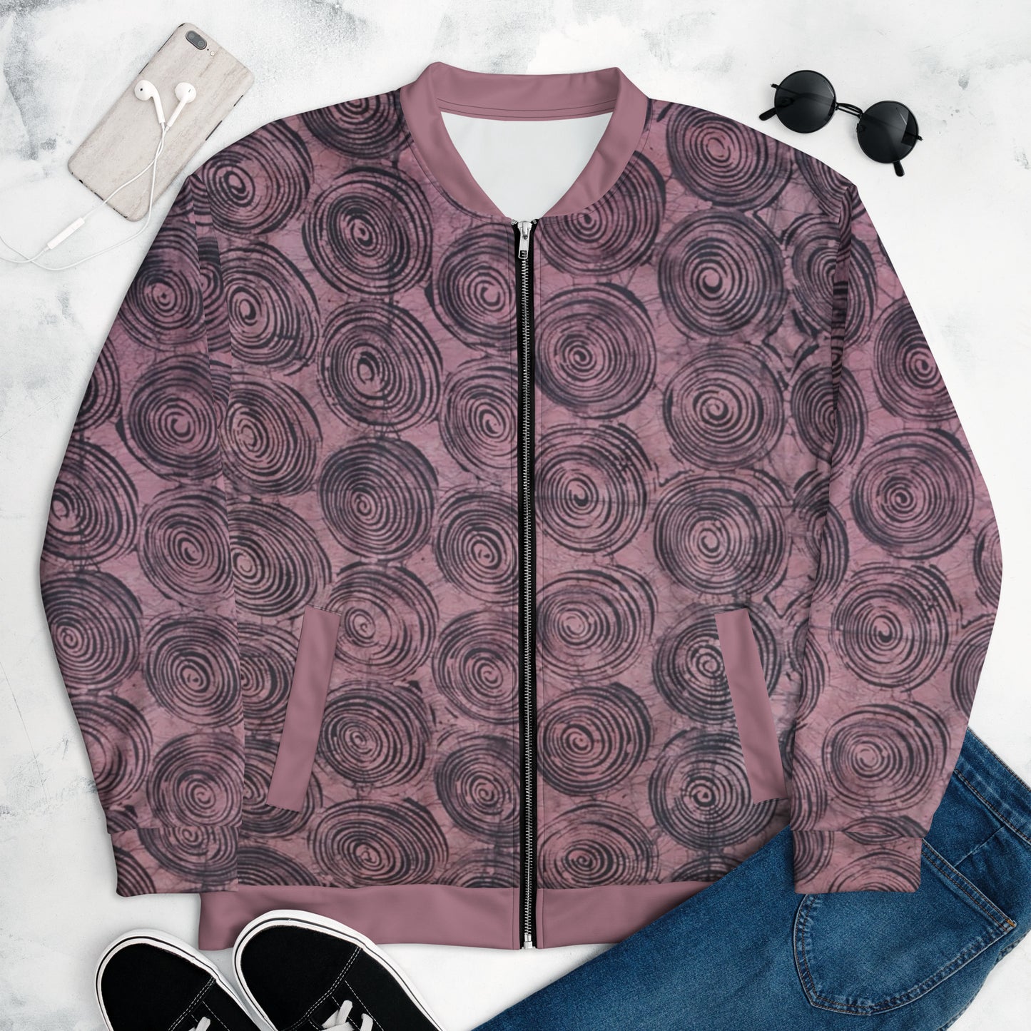 Pink & Black Swirls Adire Unisex Bomber Jacket