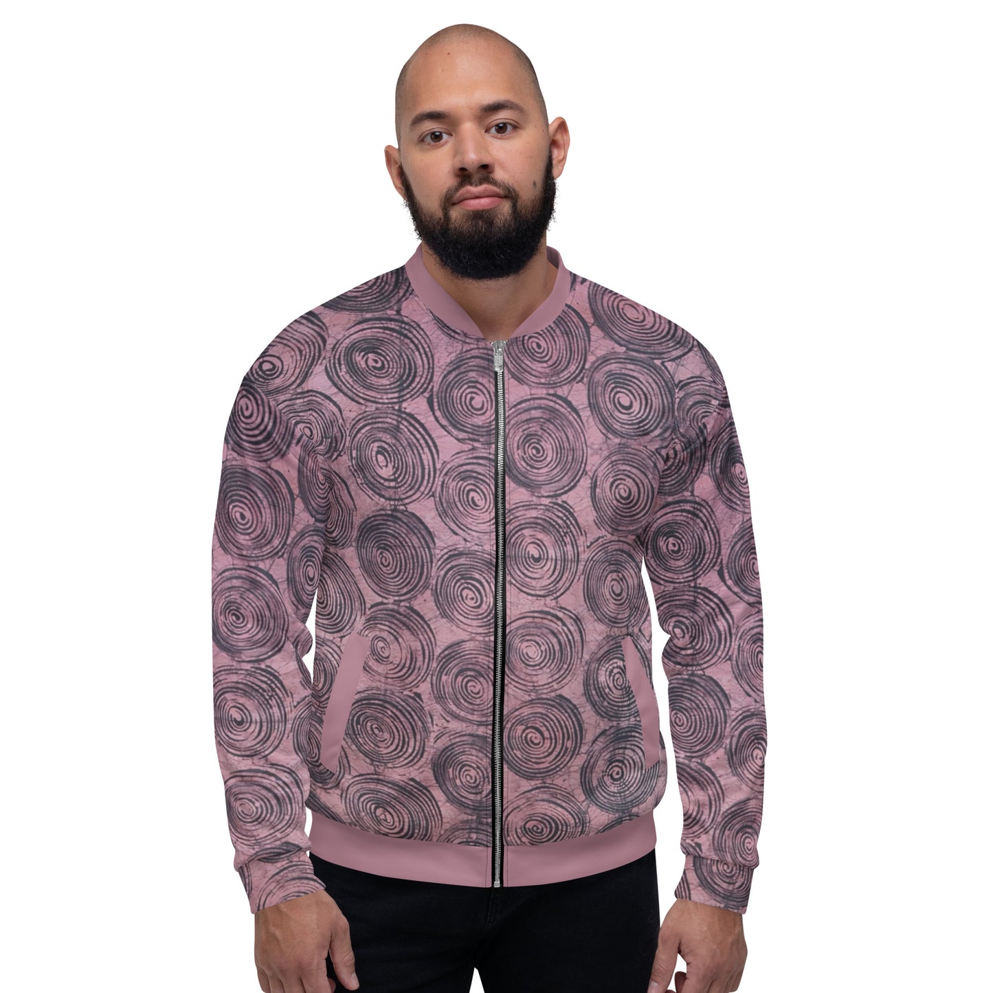 Pink & Black Swirls Adire Unisex Bomber Jacket