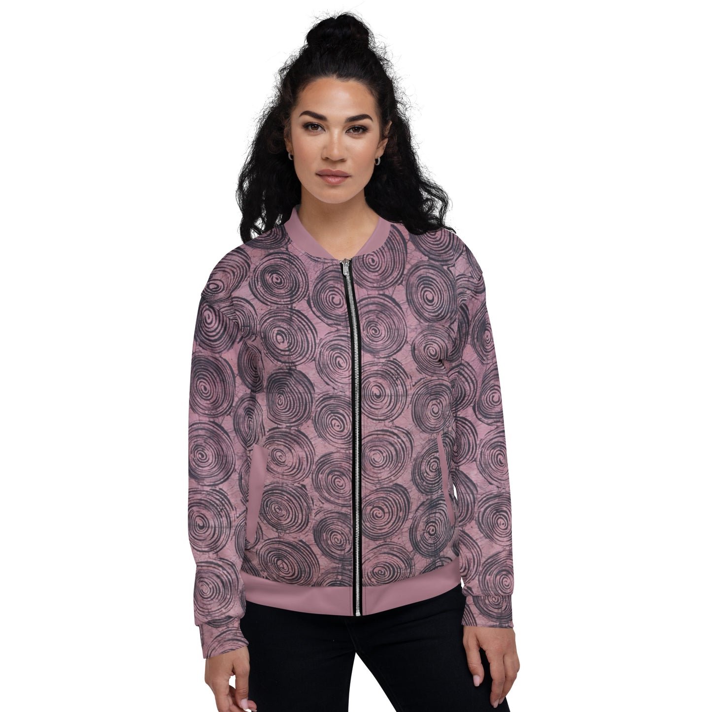 Pink & Black Swirls Adire Unisex Bomber Jacket